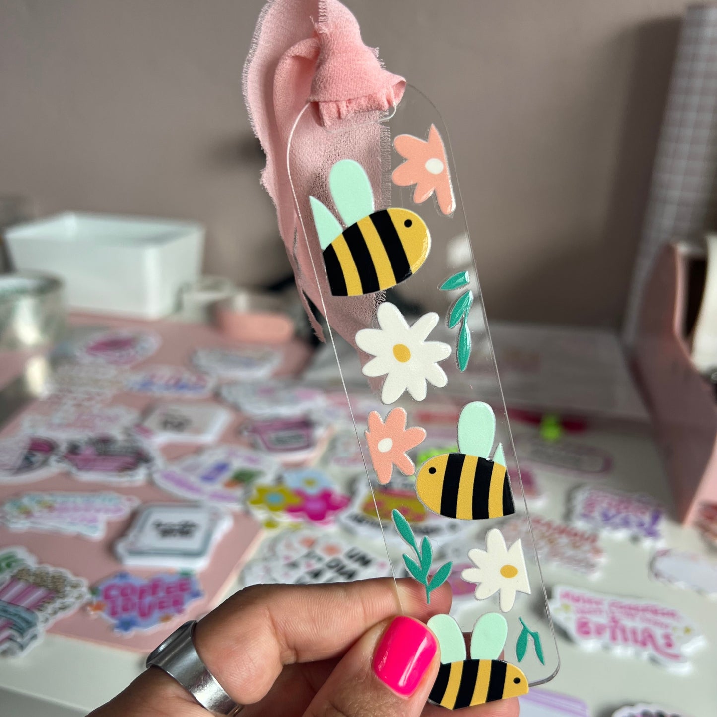 Bee And Flowers Acrylic Bookmark