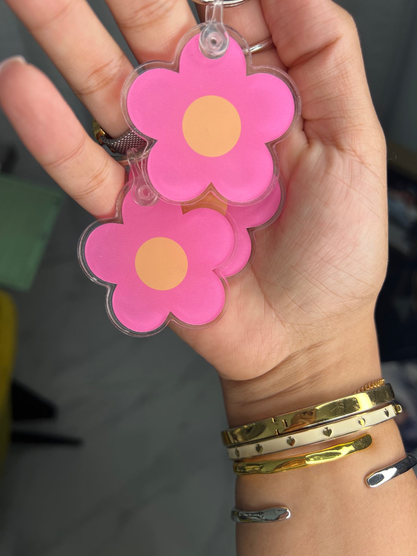 Pink Daisy Acrylic Keychain