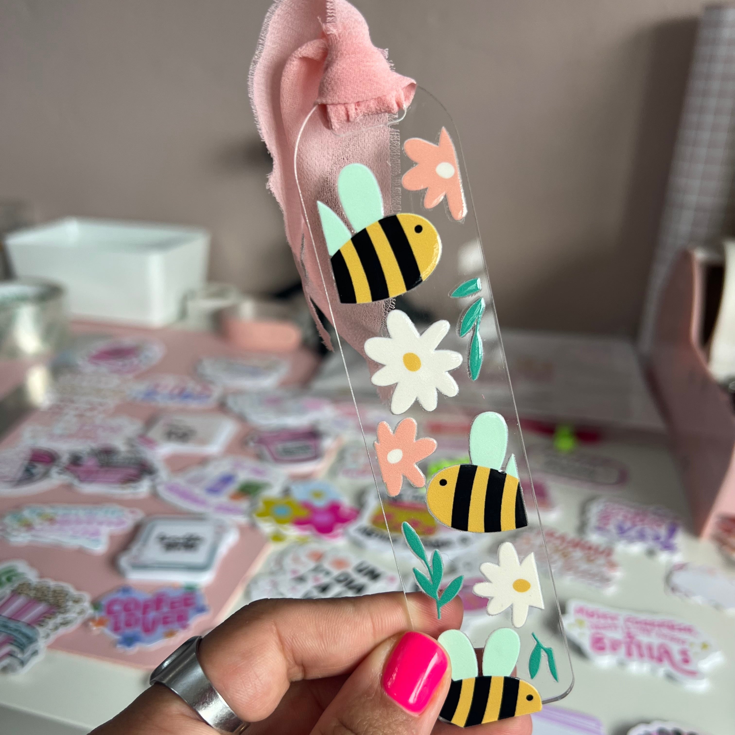 Bee And Flowers  Acrylic Bookmark